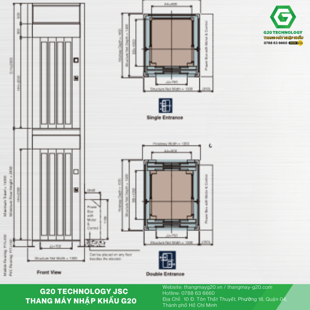 Bảng vẽ thông số kỹ thuật của thang máy gia đình