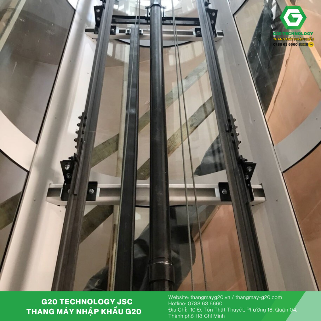 Thang máy tròn thuỷ lực dùng hệ thống nâng bằng Piston đẩy