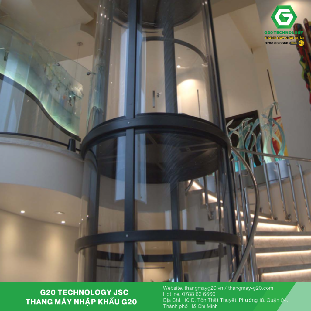 Cấu trúc thang máy tròn không hố pit với độ trong suốt cao.