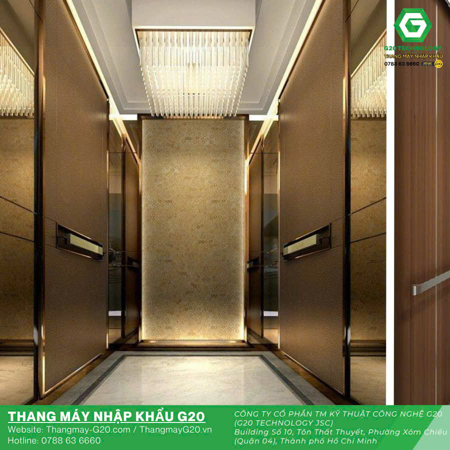 Thang máy cabin đèn vàng đẹp mắt
