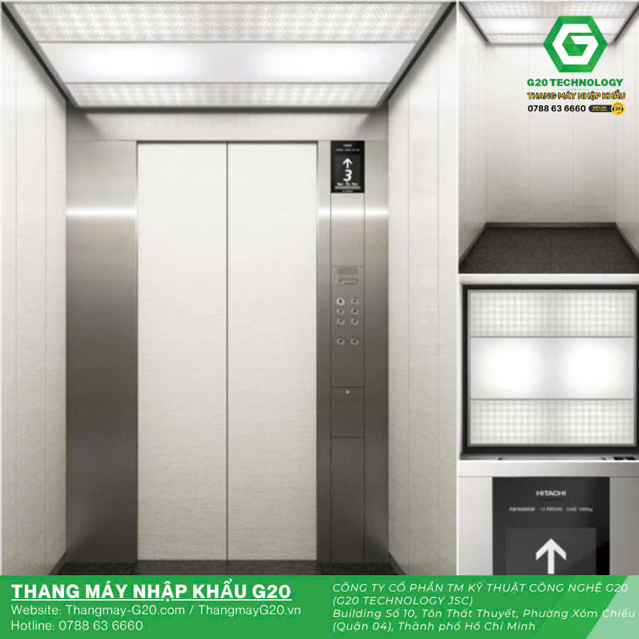 Bên trong thang máy Hitachi
