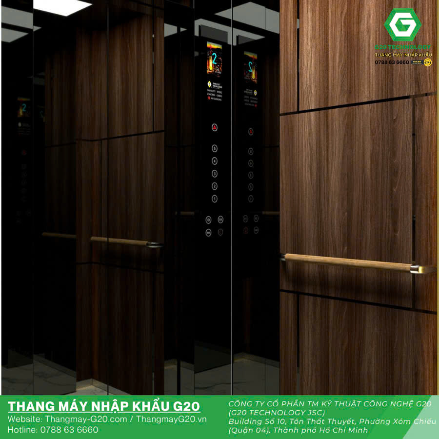 Thang máy Fuji ốp gỗ phù hợp với nhà 3 tầng