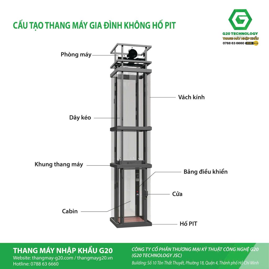 Cấu tạo thang máy không hố pit