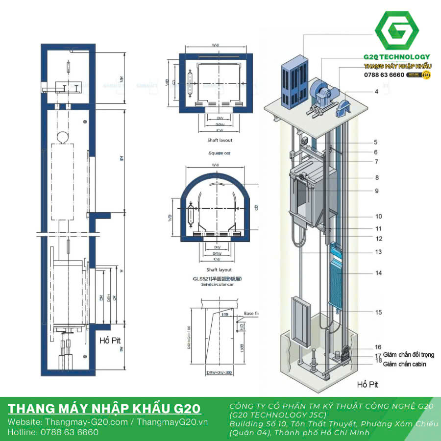 Cấu tạo thang máy không cần hố pit