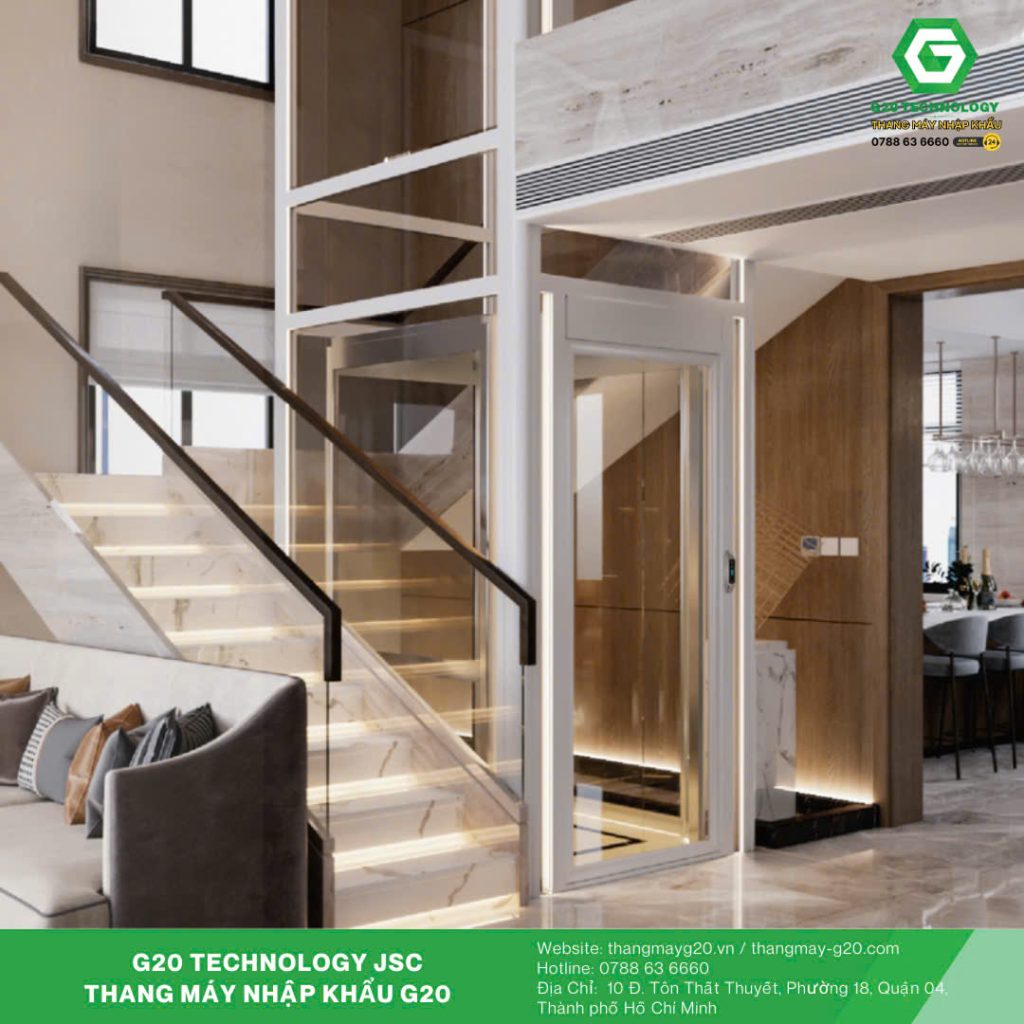 Thang máy không đào pit cabin kính sang trọng