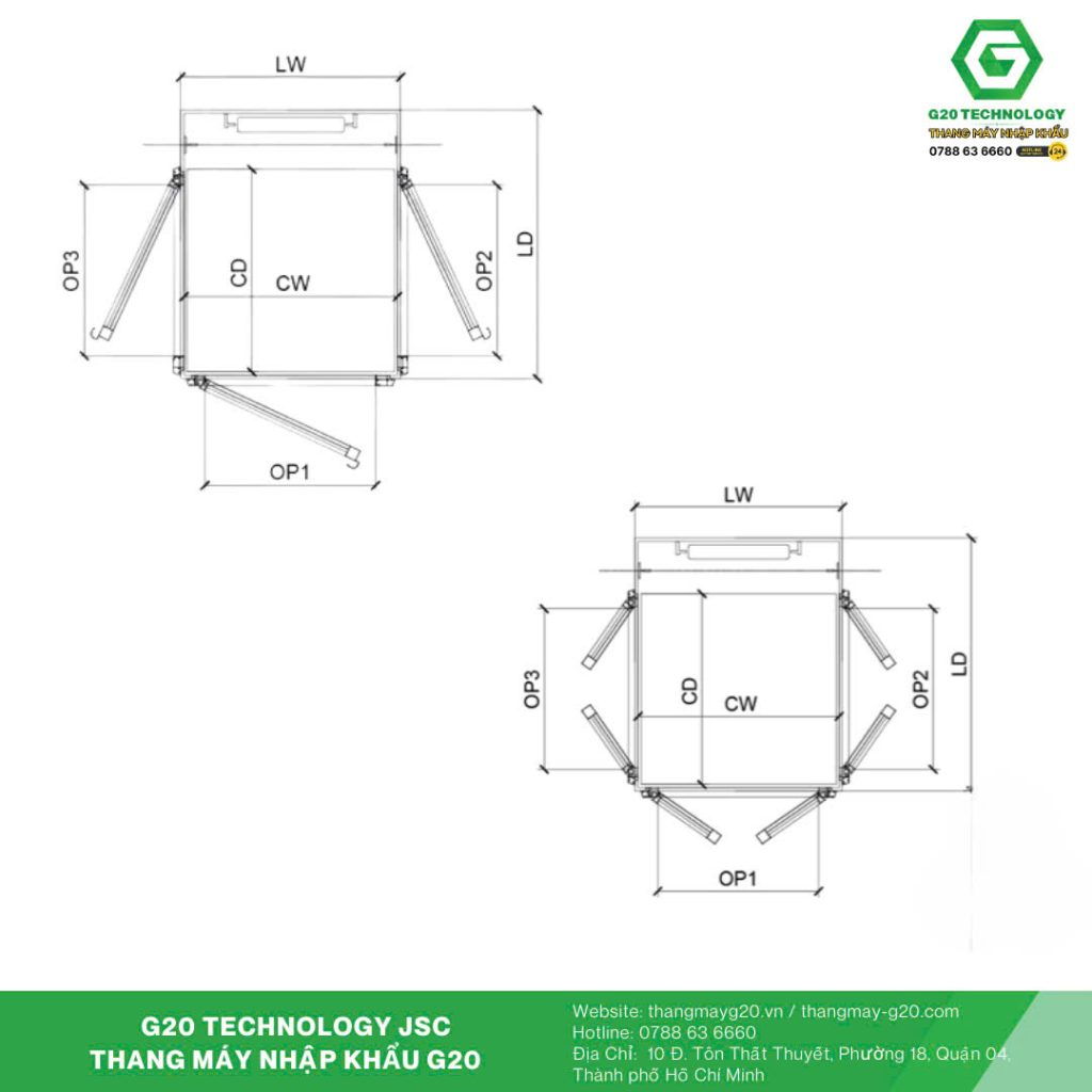 Bảng vẽ thông số thang máy mini không cần hồ pit