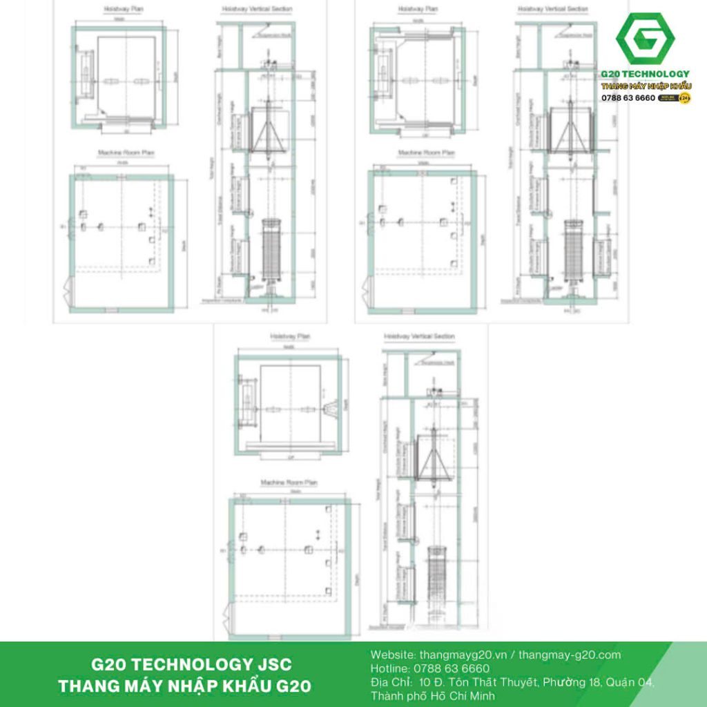 Bản vẽ cấu tạo thang máy chở hàng Hitachi